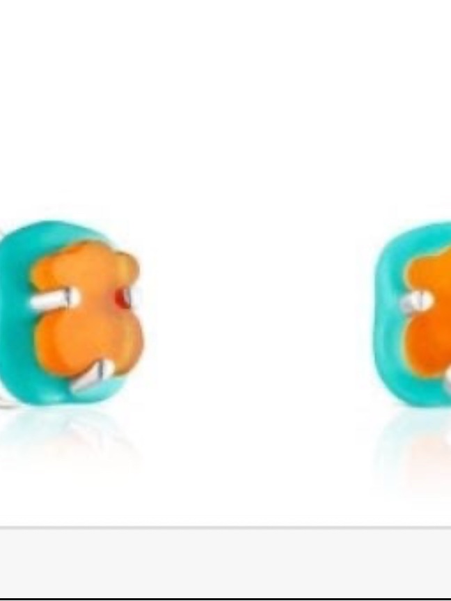 Tous Modern Stud Earrings - Turquoise And Orange Two Tone Bear